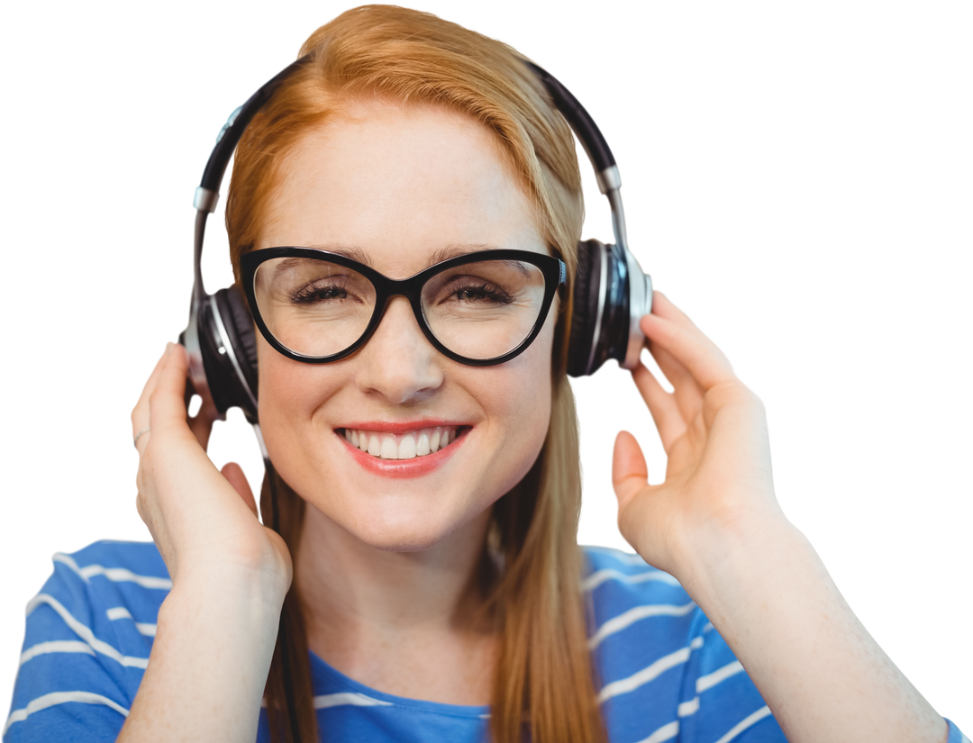 Smiling Young Woman with Headphones Listening to Music on Transparent Background - Download Free Stock Images Pikwizard.com