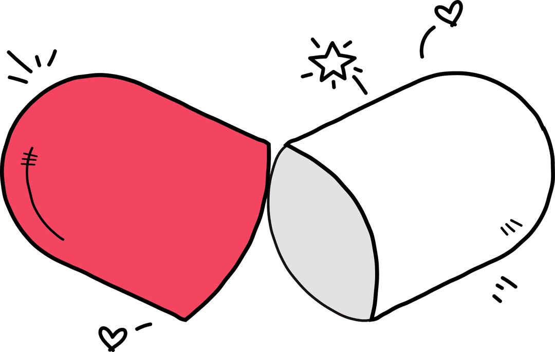 Whimsical Capsule Halves Connecting on Transparent Background