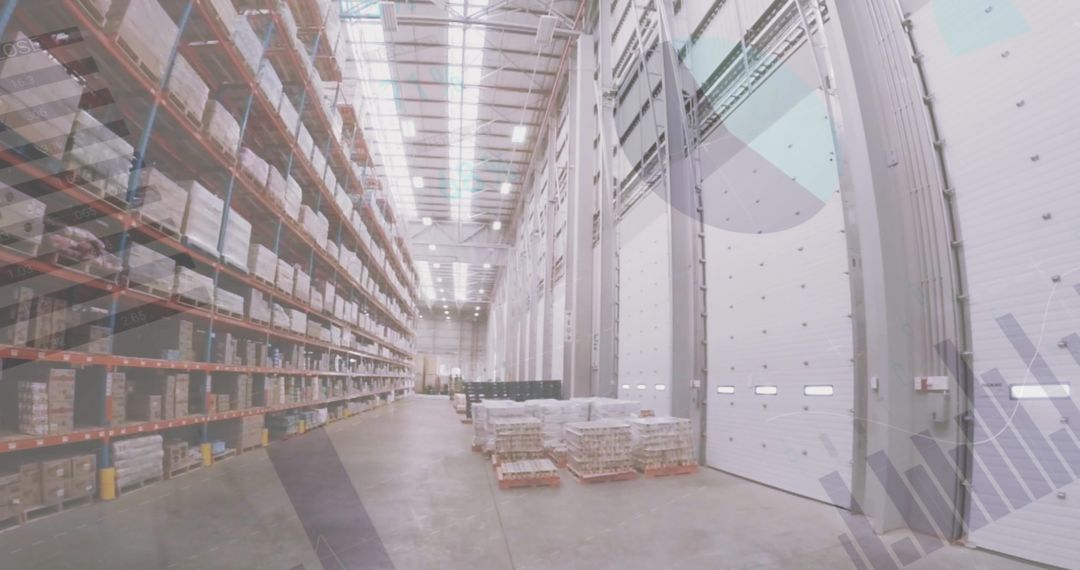 Empty Warehouse with Data Processing Overlay and Shipping Concept