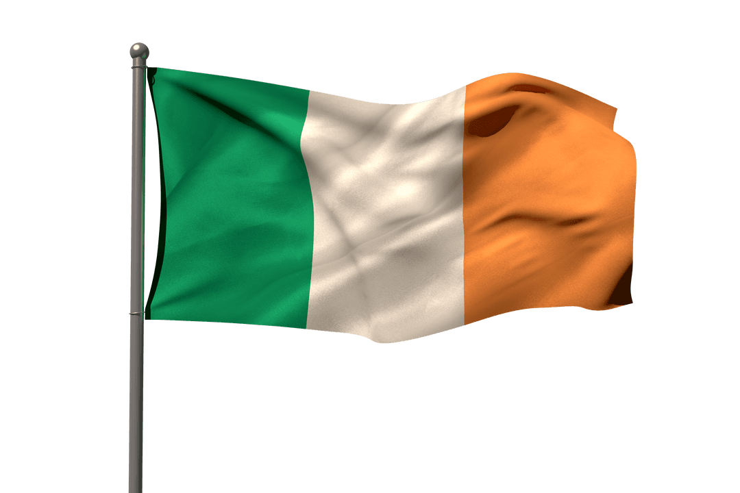 Irish National Flag Waving on Translucent Background