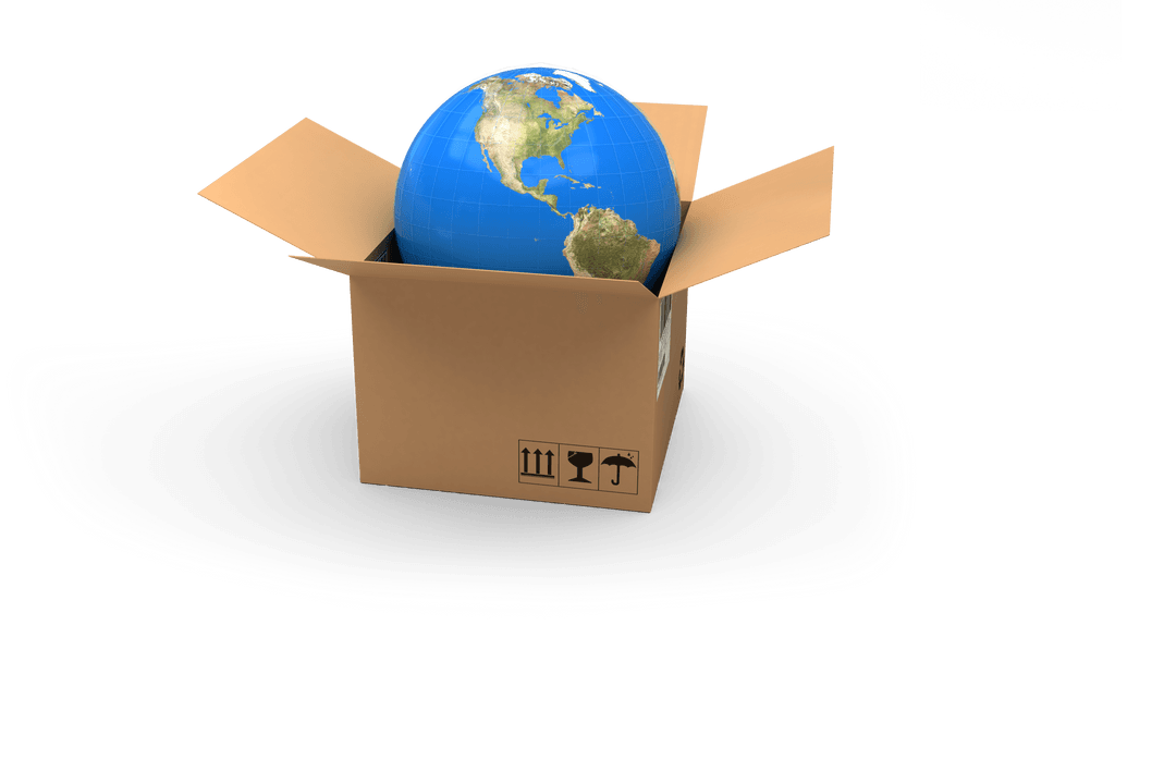 Global Delivery Concept with Transparent Globe in Box