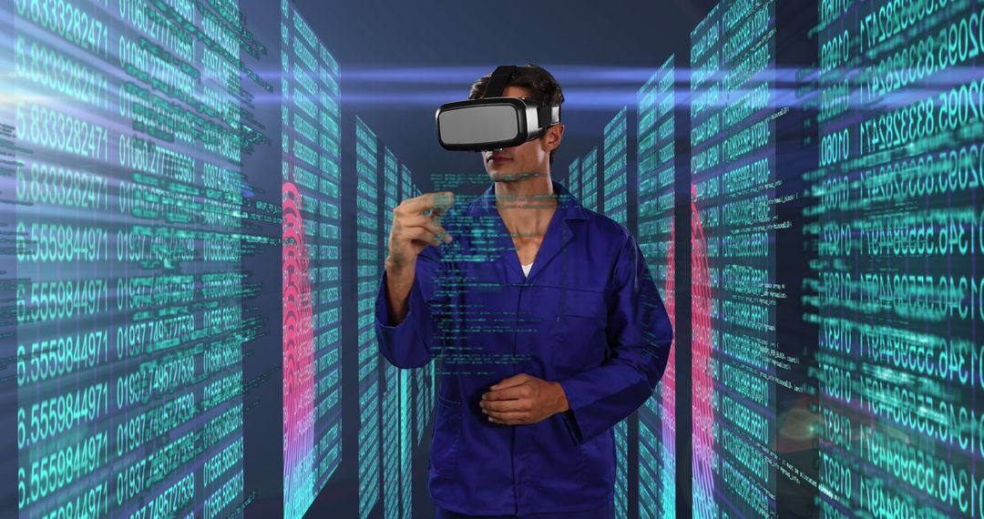 Technician Uses VR to Navigate Digital Data in High-Tech Server Room