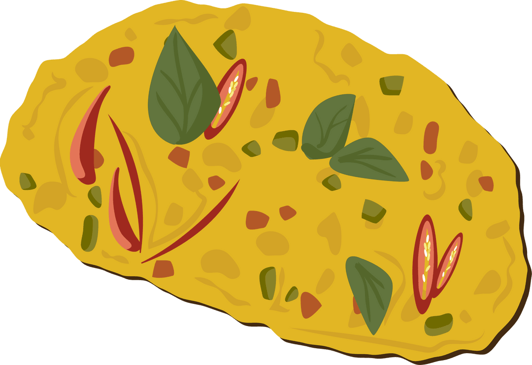 Flat Design Diced Veg Omelette with Basil on Transparent Background