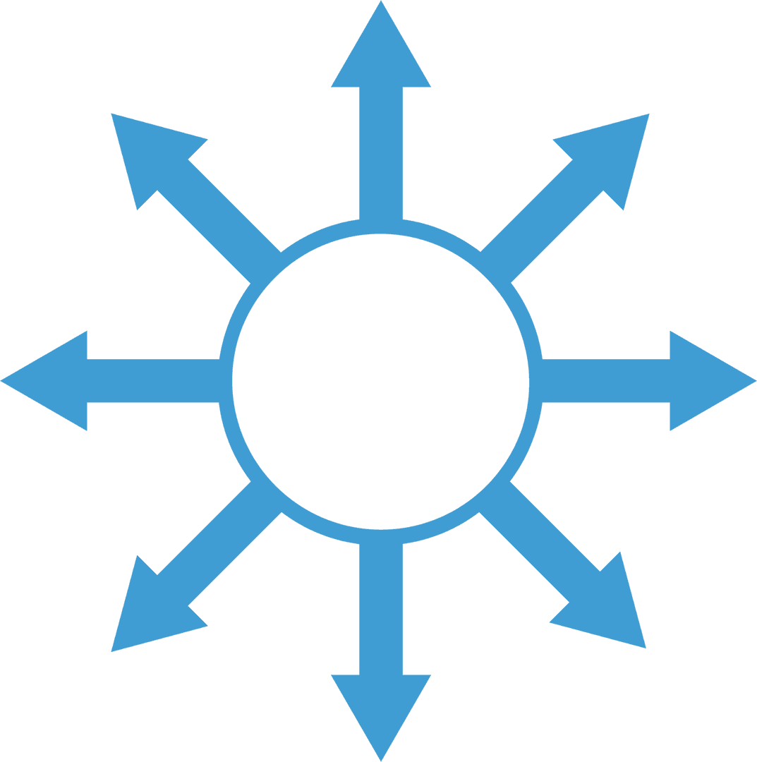 Blue Arrows Radiating from Circle on Transparent Background