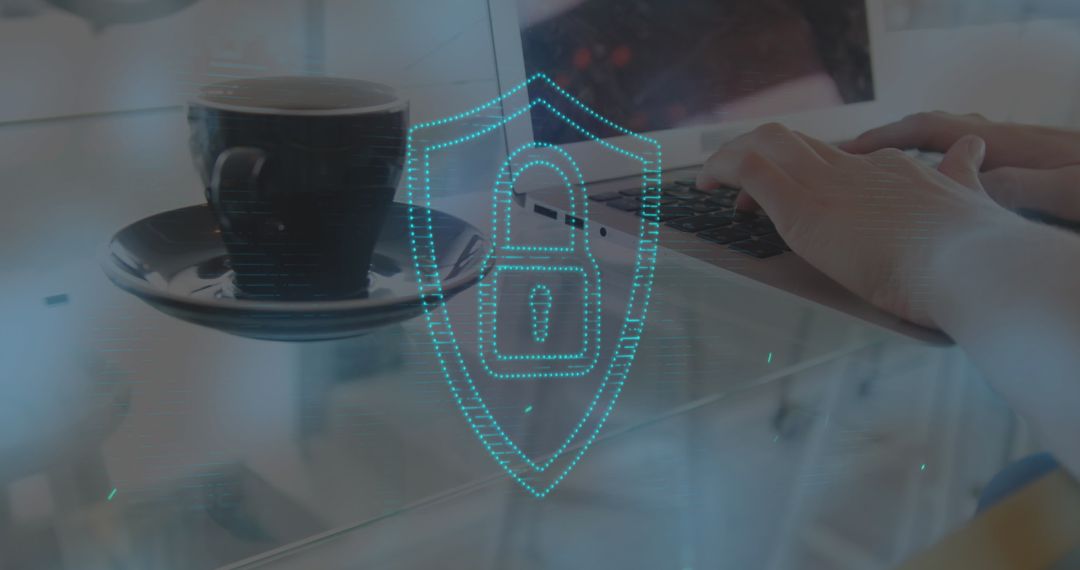 Digital Security Concept with Padlock Overlay and Laptop Usage