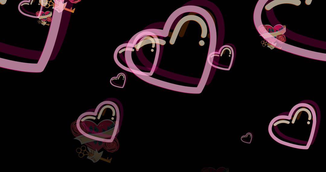 Animated Pink Hearts Floating on Black Background
