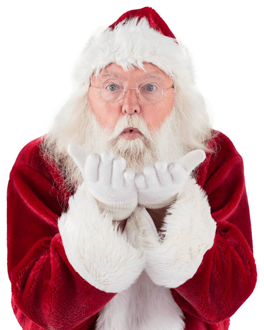 Happy Santa Blowing Kisses on Transparent Background Isolated