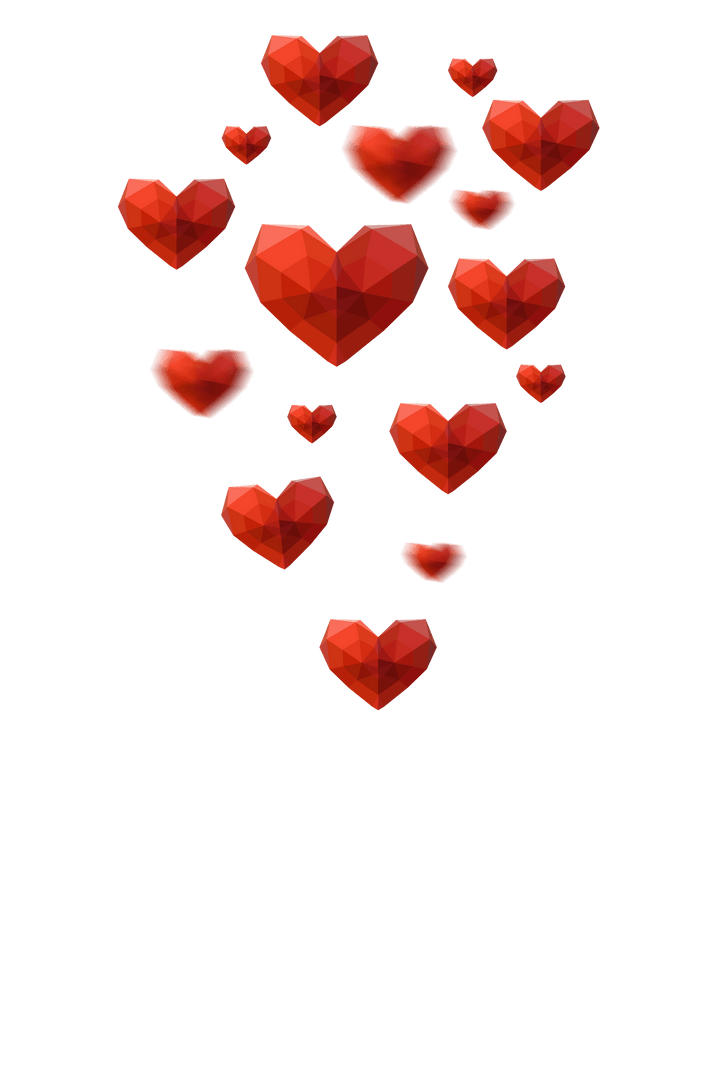 Floating Red Hearts on Transparent Background for Digital Design