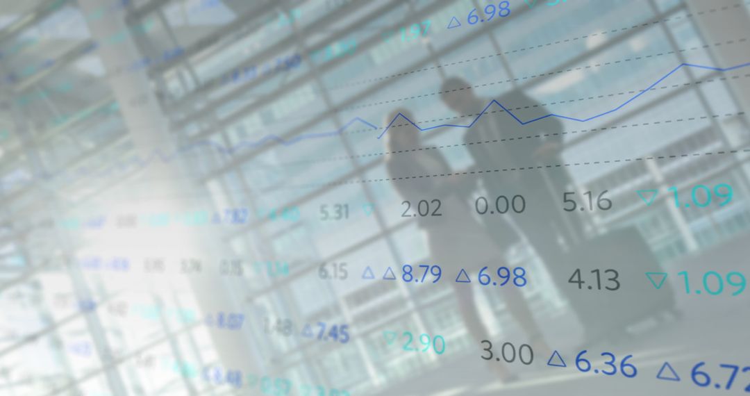Business Team Analyzing Financial Data in Airport Setting