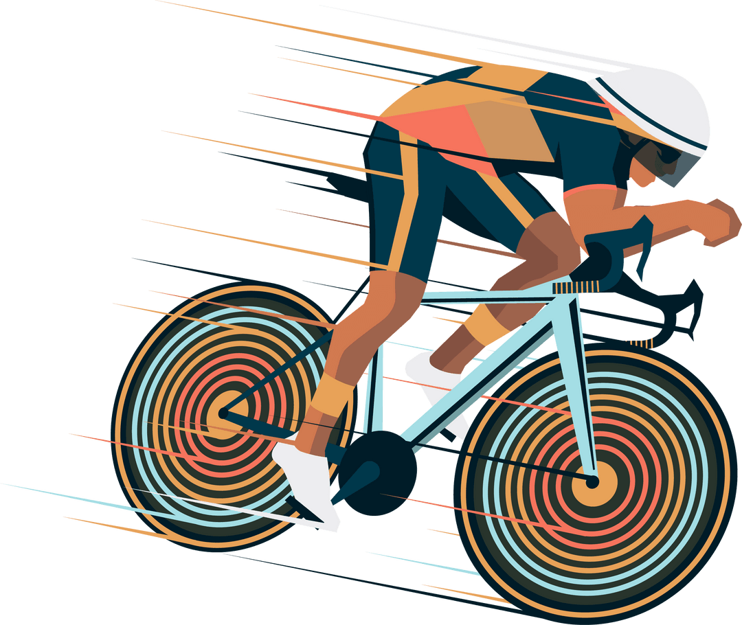 Dynamic Cyclist Speeding on Road Bike with Transparent Background