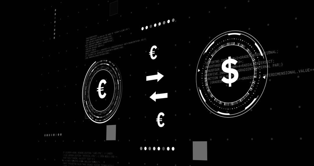 Digital Currency Exchange Visualization with Euro and Dollar Symbols