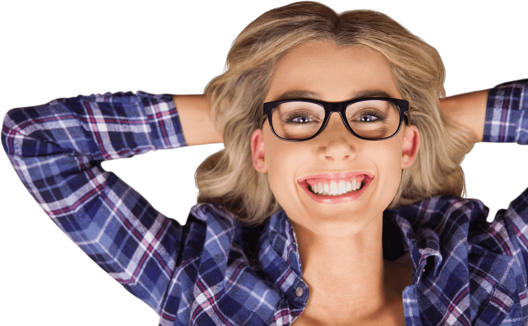 Transparent Smiling Blonde Hipster with Glasses Relaxing