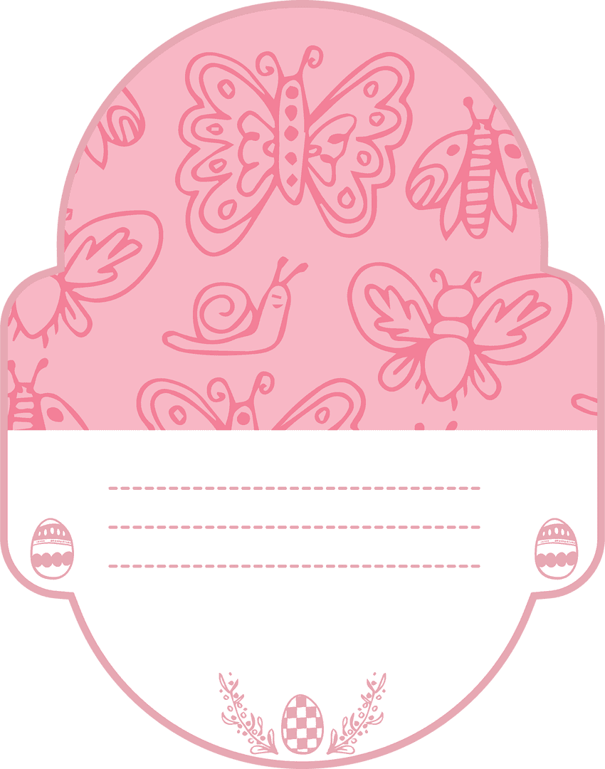 Pink Celebration Badge with Butterflies and Snail on Transparent Background