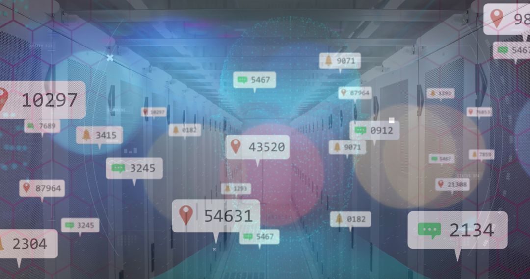 Social Media Network Icons Overlaying Modern Data Center