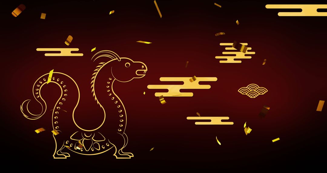 Chinese New Year Dragon With Traditional Patterns on Red Background