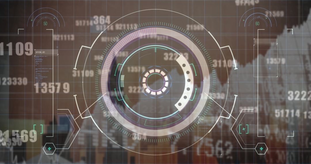 Abstract Digital Financial Interface Overlaying Cityscape