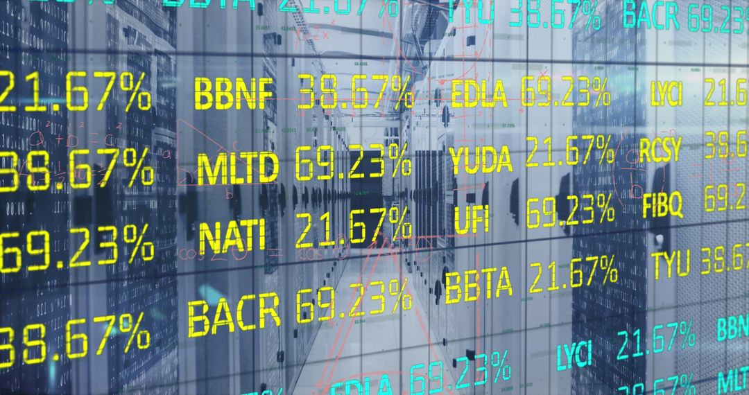 Data-Driven Modern Server Room with Futuristic Overlays