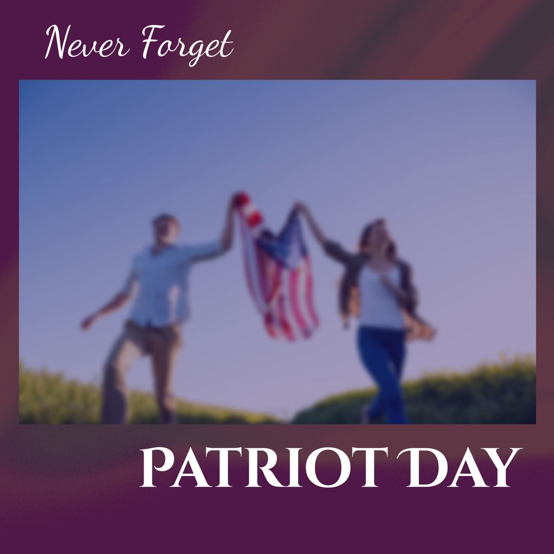 Caucasian Couple Holding American Flag Running on Patriot Day