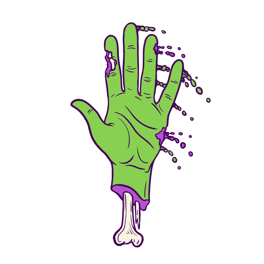 Transparent Cartoon Severed Green Hand with Slime and Bone