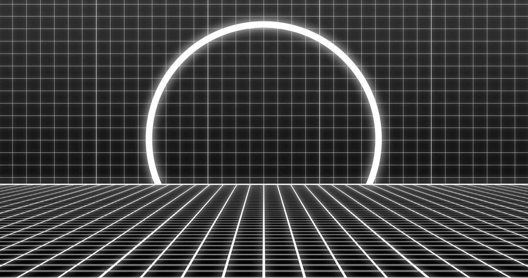 Futuristic Neon Circle and Grid Pattern