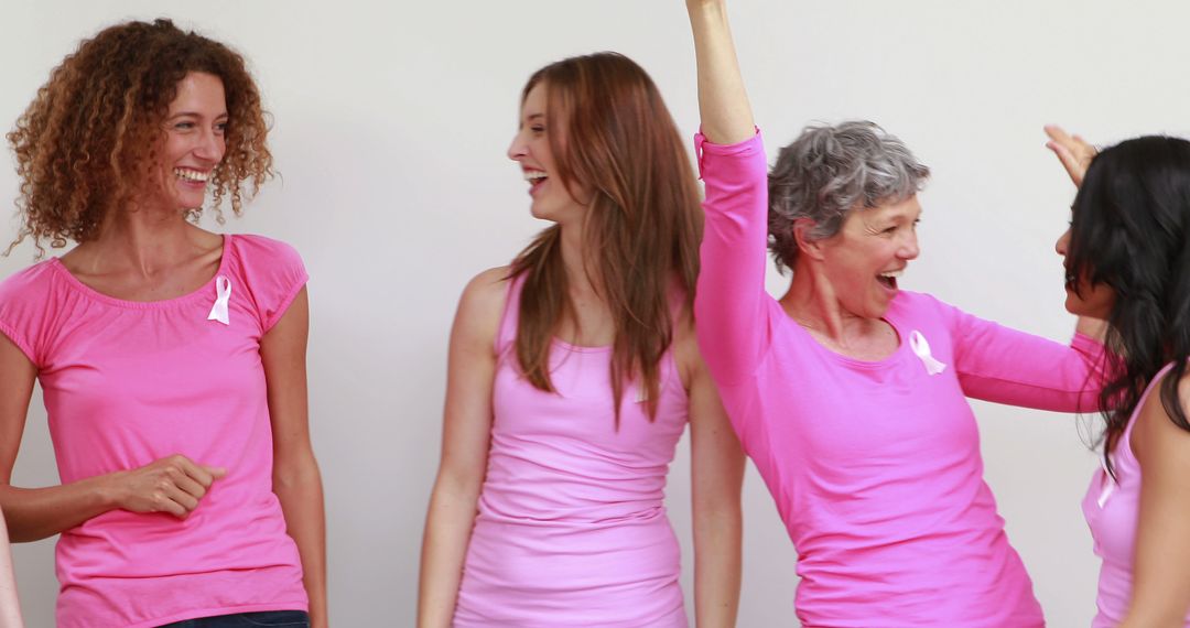 Group of Diverse Women in Pink Shirts Celebrating Breast Cancer Awareness - Free Images, Stock Photos and Pictures on Pikwizard.com