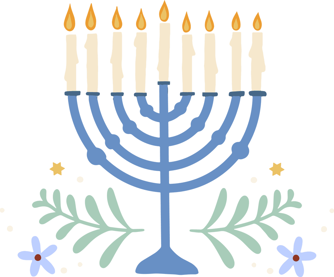 Minimalist Hanukkah Menorah with Lit Candles and Transparent Background