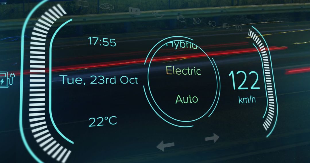 Futuristic Car Dashboard Display Over Cityscape