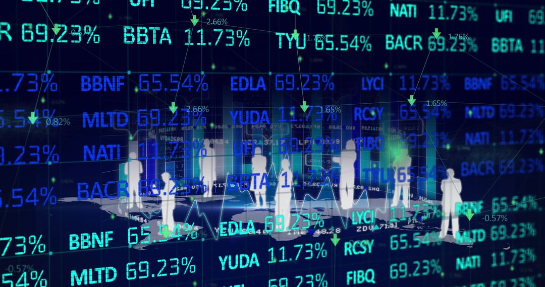 Digital Illustration of Global Stock Market Data and Virtual Figures