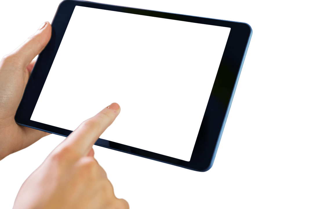 Caucasian Female Hands Using Tablet with Transparent Background