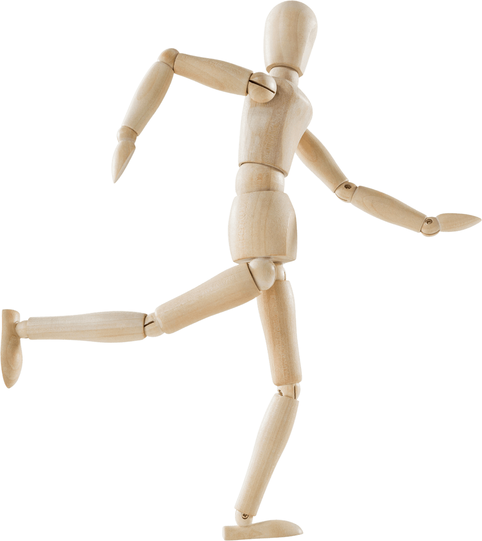 Running Wooden Mannequin on Transparent Background