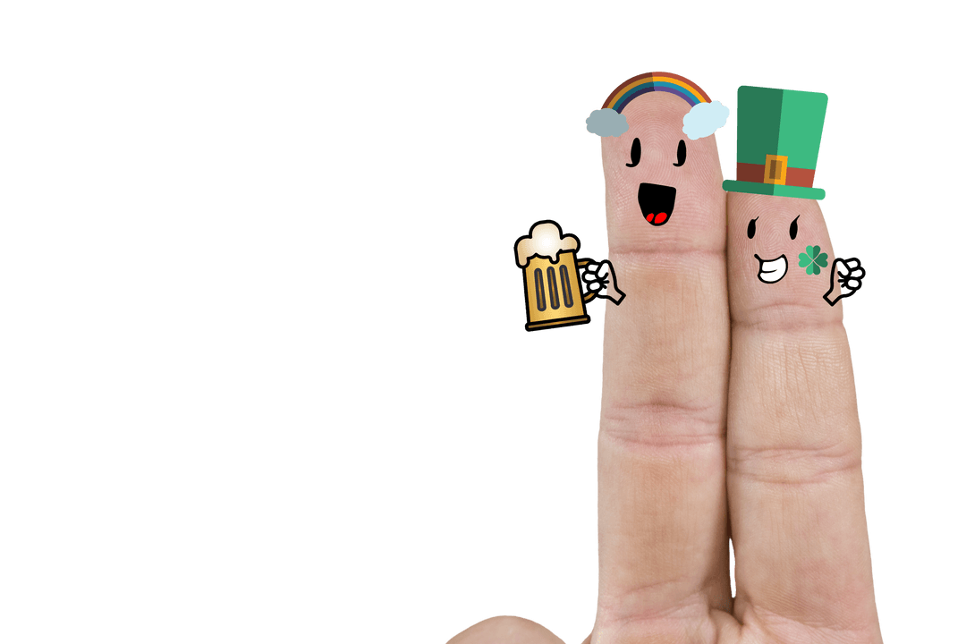 Cheerful St. Patrick's Day Finger Characters on Transparent Background