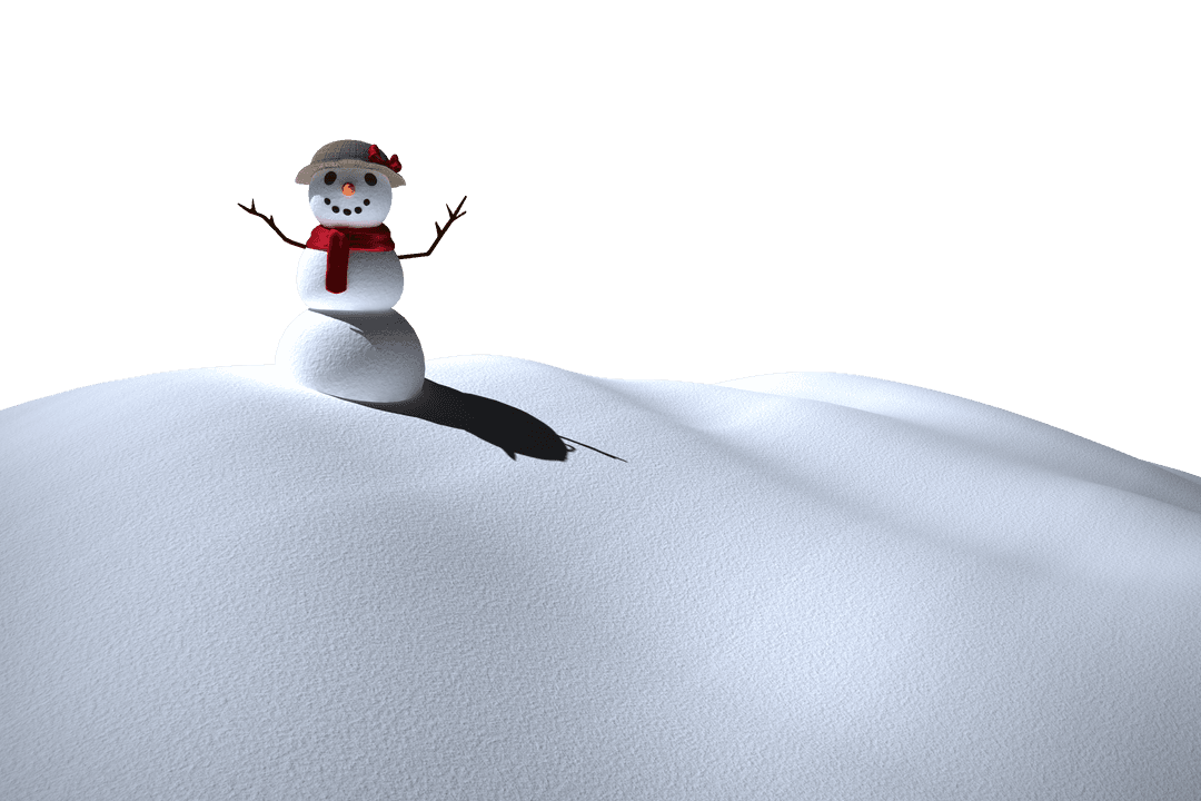 Cheerful Snowman in Snow on Transparent Background