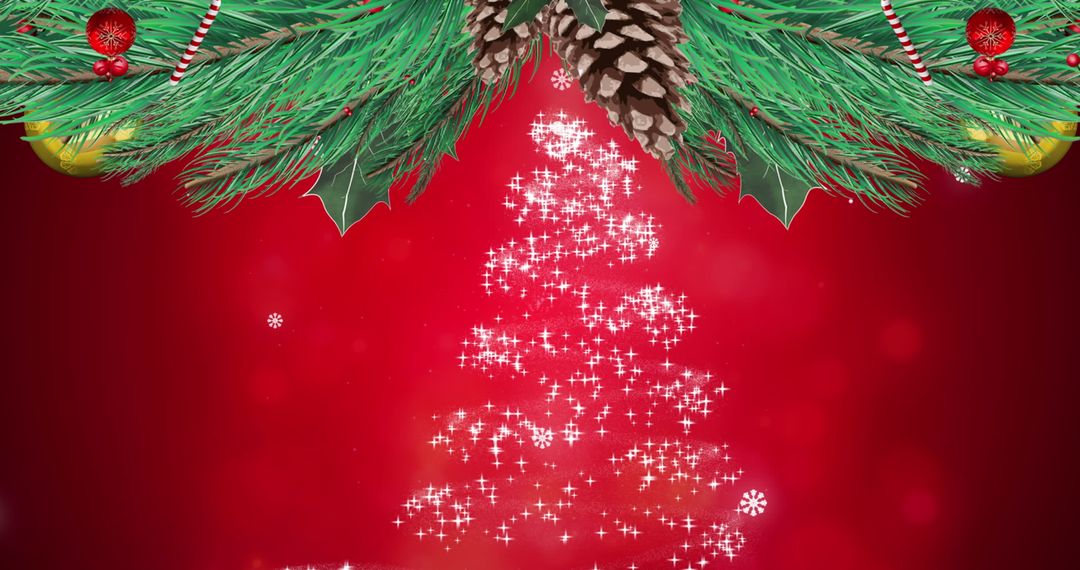 Festive Tree with Snow on Red Background