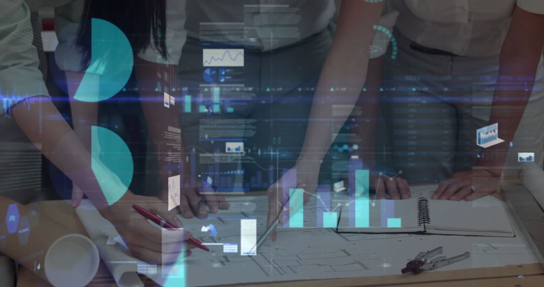 Business Team Analyzing Financial Graphs and Data Trends