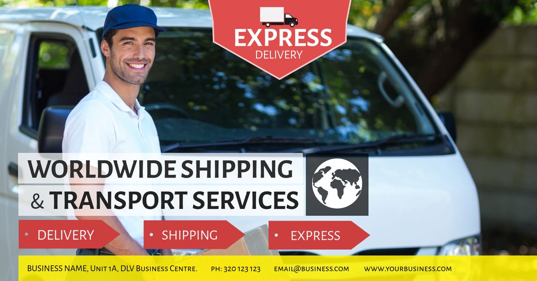 Smiling Delivery Man Promoting Express Shipping Services
