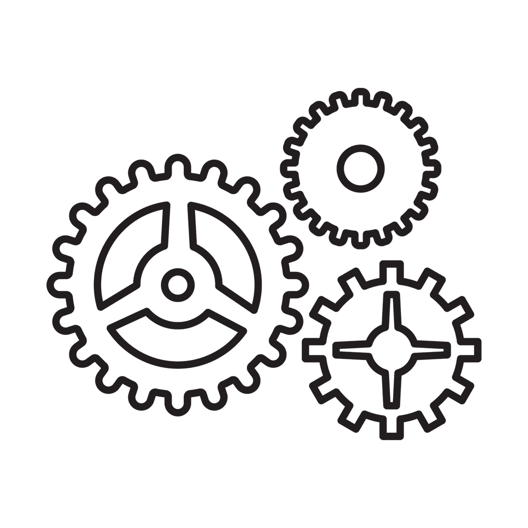 Vector Illustration of Black Gears on Transparent Background