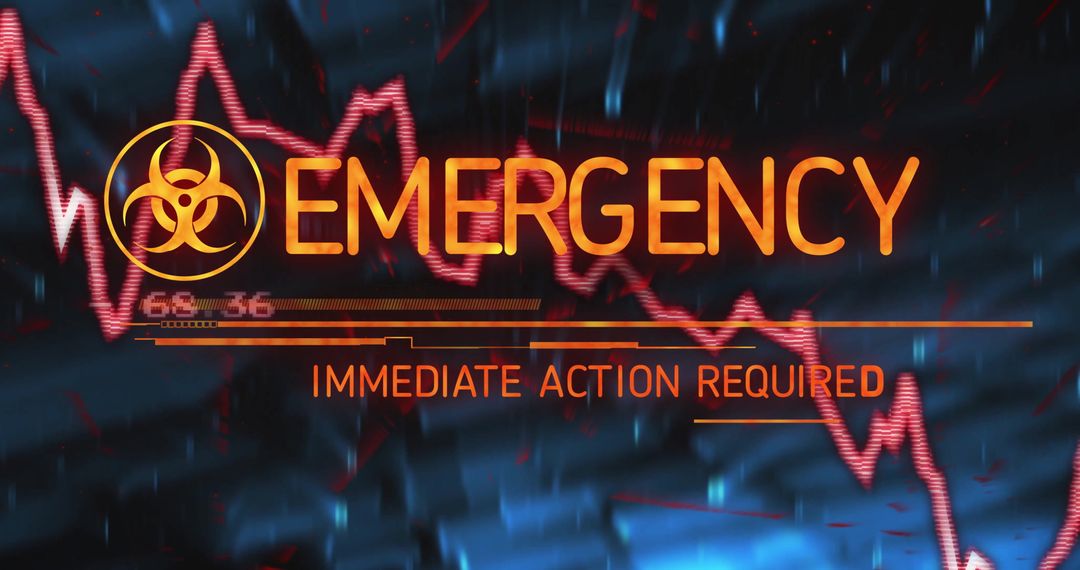 Digital Emergency Alert with Biohazard Symbol and Red Waveform