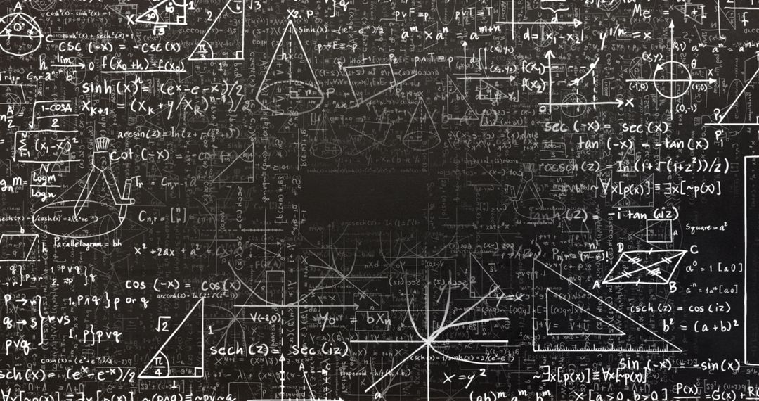Complex Chalkboard Designs with Mathematical Equations and Diagrams