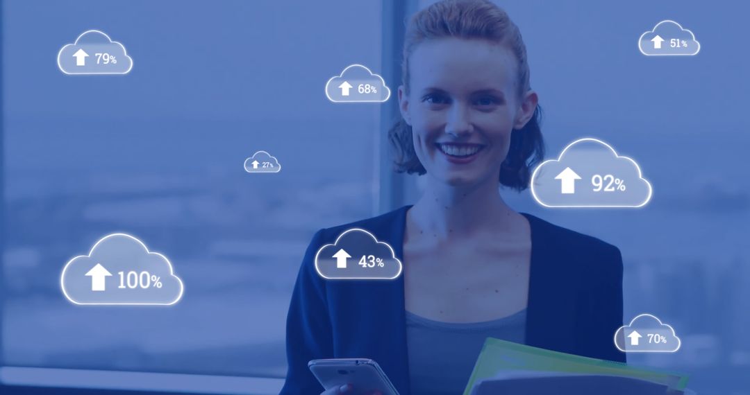 Businesswoman Embracing Cloud Data Upload Concept