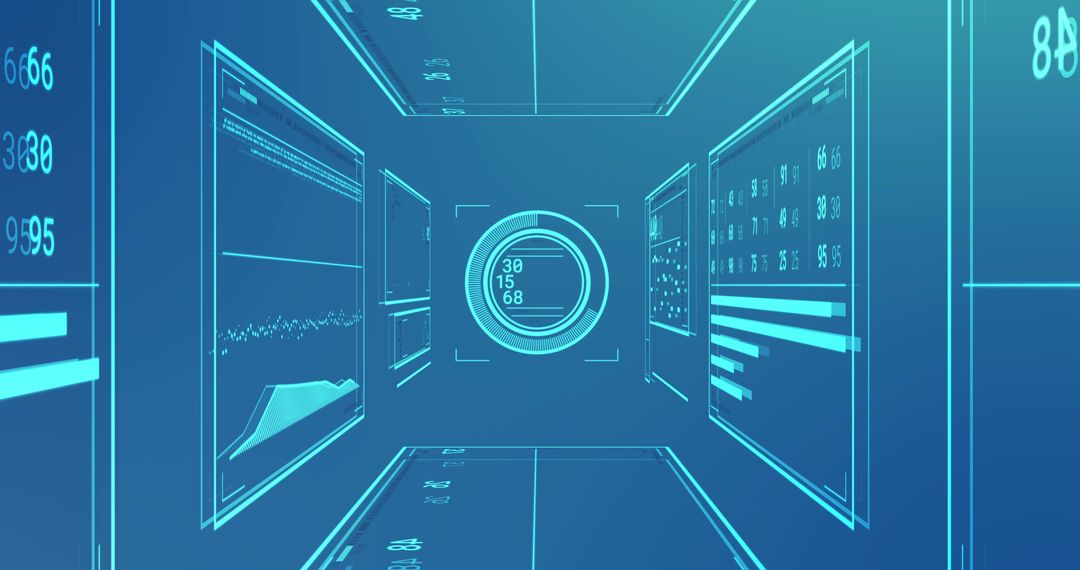 Futuristic Data Interface with Digital Graphics and HUD Elements