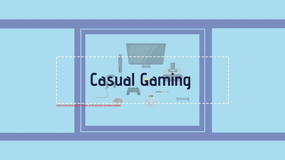 Casual Gaming Banner with Gaming Icons on Blue Background - Download Free Stock Templates Pikwizard.com