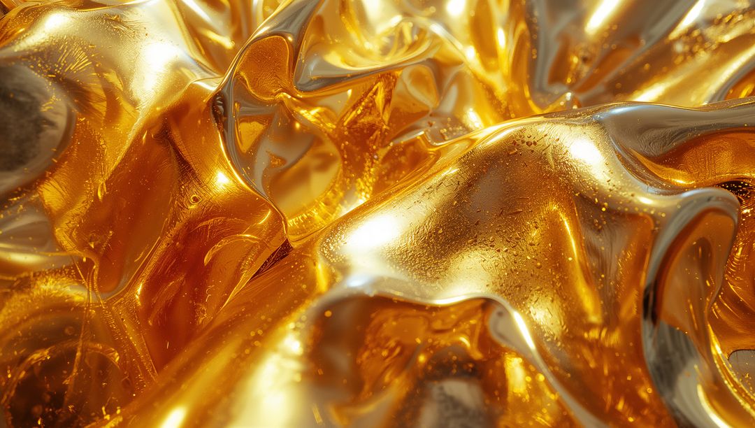 Abstract Flowing Golden Metallic Texture with Shimmering Droplets