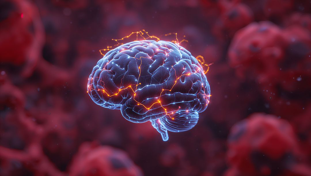 Glowing Brain Model Digital Rendering with Electrical Impulses
