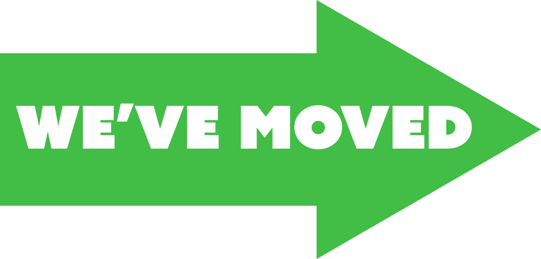 We’ve Moved Green Arrow on Transparent Background