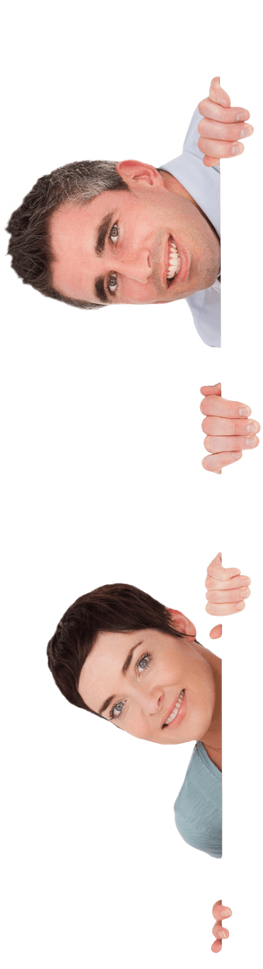 Transparent Background Couple Holding Blank Sign Collage