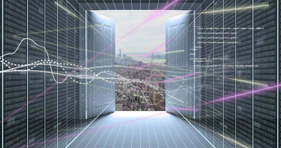 Financial Data Streams Over Suspending Cityscape