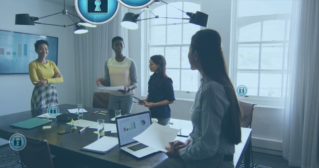 Business Team Discussion with Digital Security Concept