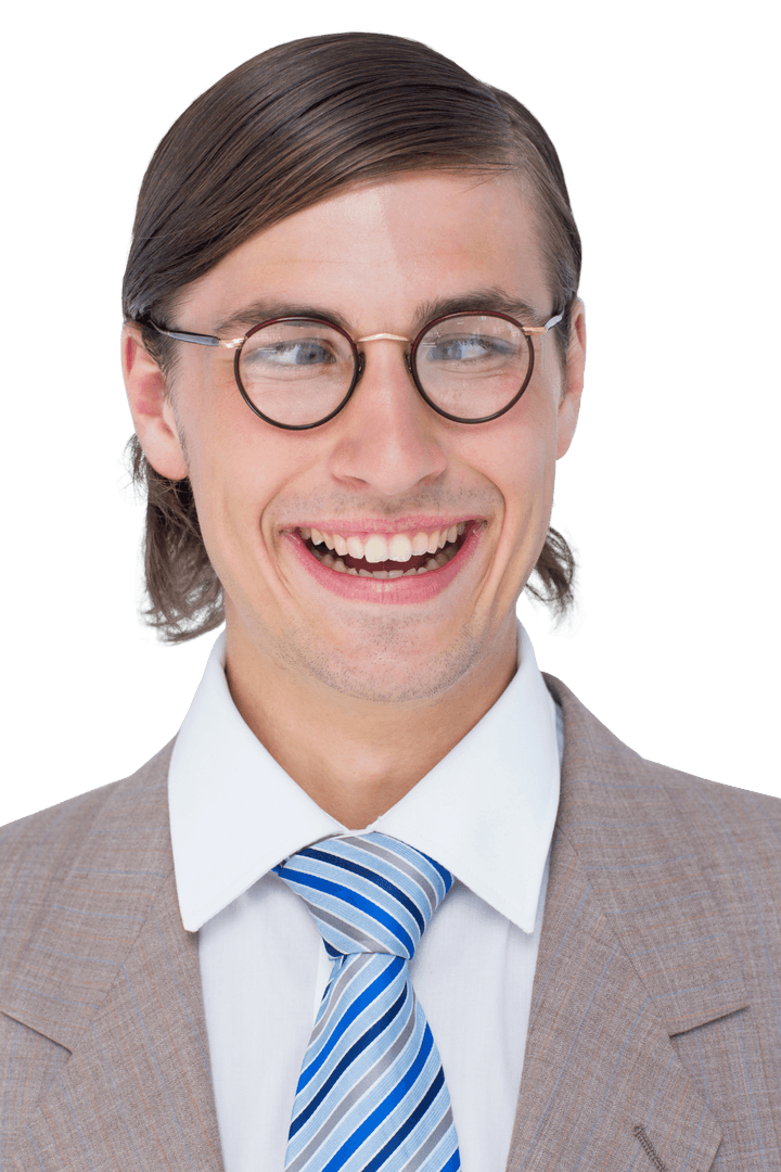 Funny Transparent Smile of Geeky Businessman in Tie and Glasses