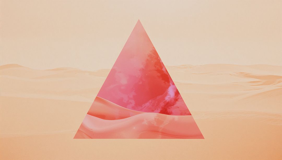 Translucent Pink Triangle Overlay on Desert Dunes in Abstract Composition