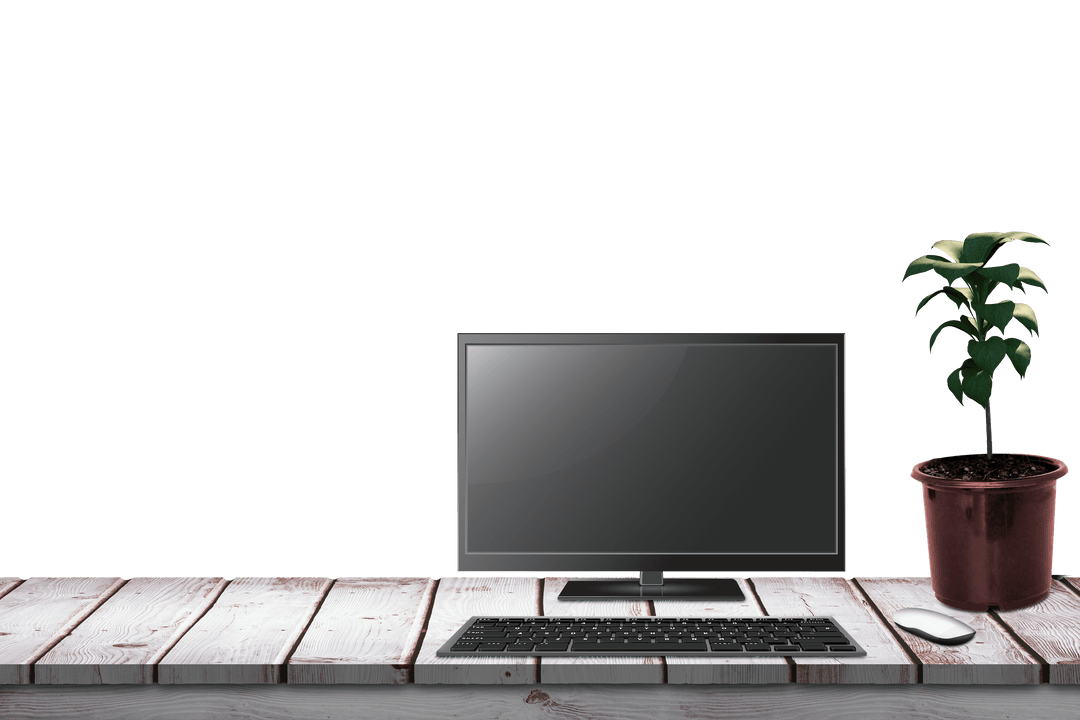 Transparent Computing Setup on Wooden Rustic Desk - Download Free Stock Images Pikwizard.com